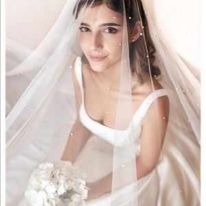 NEW Handmade White Jasmine Pearl Wedding Veil with Comb FINGERTIP